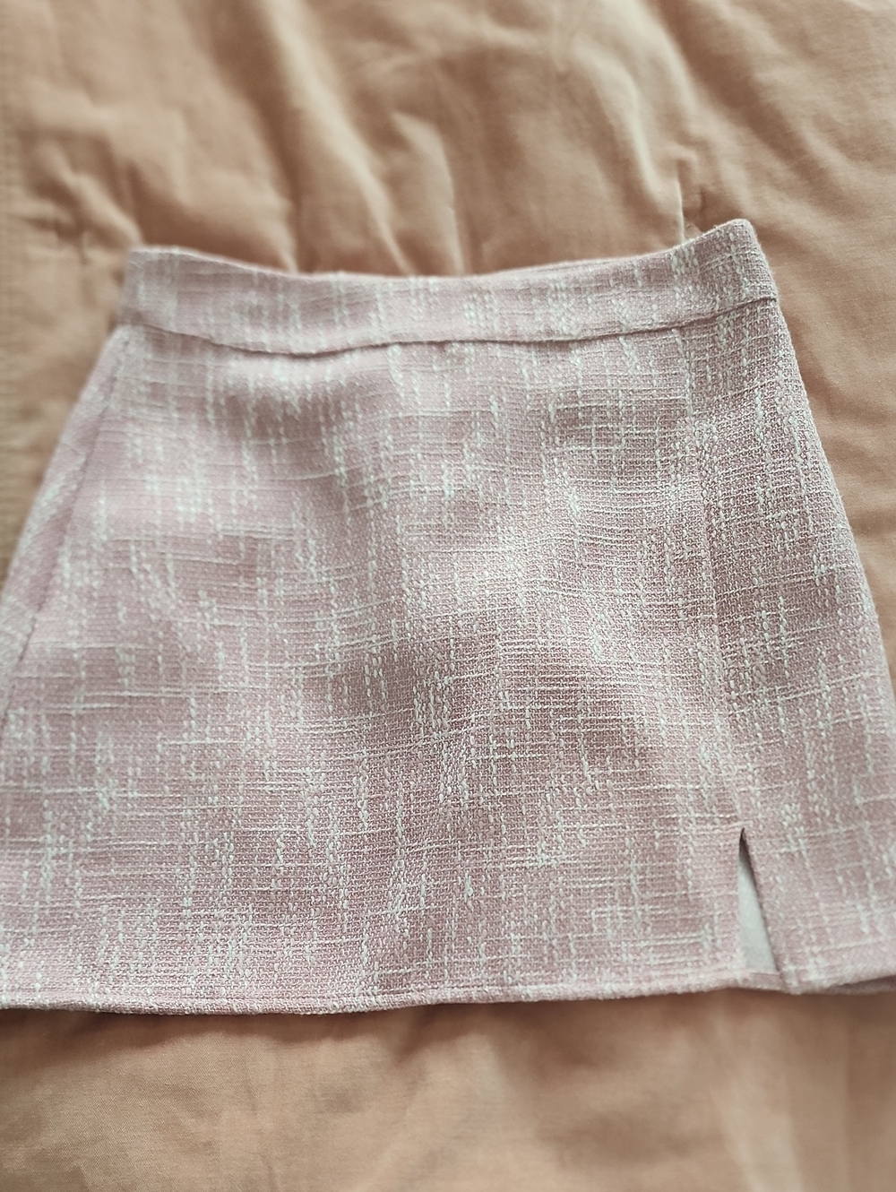 Altar'd State Tweed Pink And White Skirt With Slit